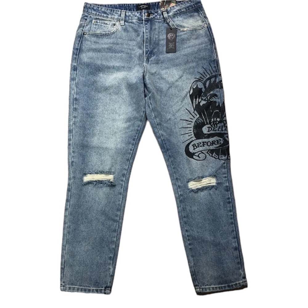 Ed Hardy NWT Death before Dishonor distressed slim fit  jeans
